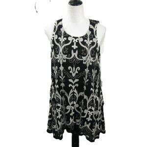 Alfani Black/White Embroidered Sleeveless Tunic Blouse Size Large